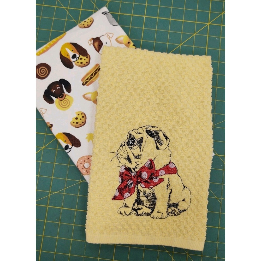 Pug Dog With A Scarf Kitchen Bath Hand Bar Towel Set of 2 Great Gift!